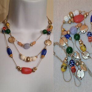 Chico's multi layer strand colorful chain and beads necklace pop of color boho.